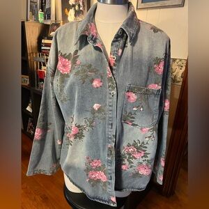 BiBi Floral Denim Button Down Shirt